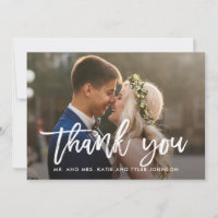 Cartão de Foto Branco de Agradecimento de Casament