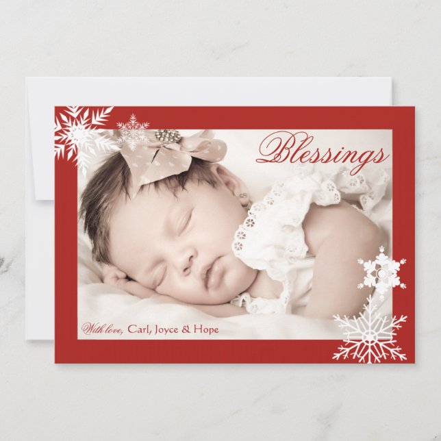 Cartão de Foto com Borda Vermelha de Feriado (Frente)