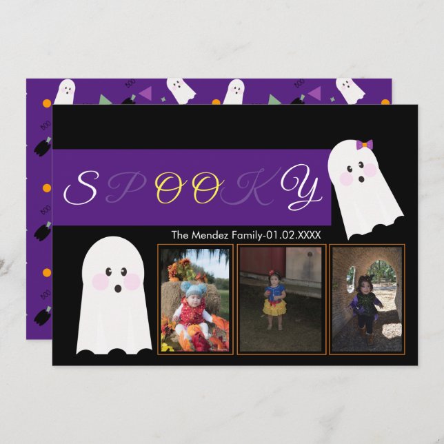 Cartão de Foto com Colagem de Fantasma de Hallowee (Frente/Verso)