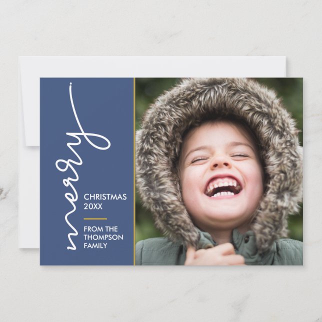Cartão de Foto com Escrito Feliz Natal em Azul Mod (Frente)