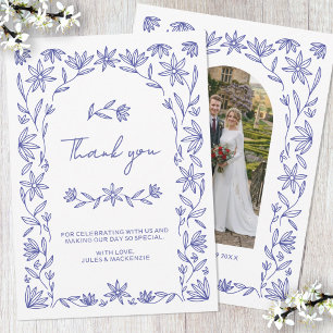 Cartão de Foto de Agradecimento de Casamento Azul 