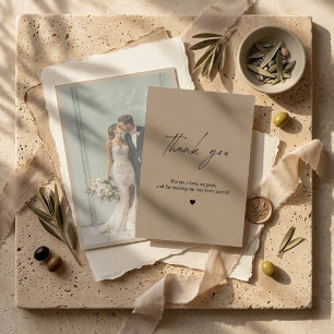 Cartão de Foto de Agradecimento de Casamento Bege