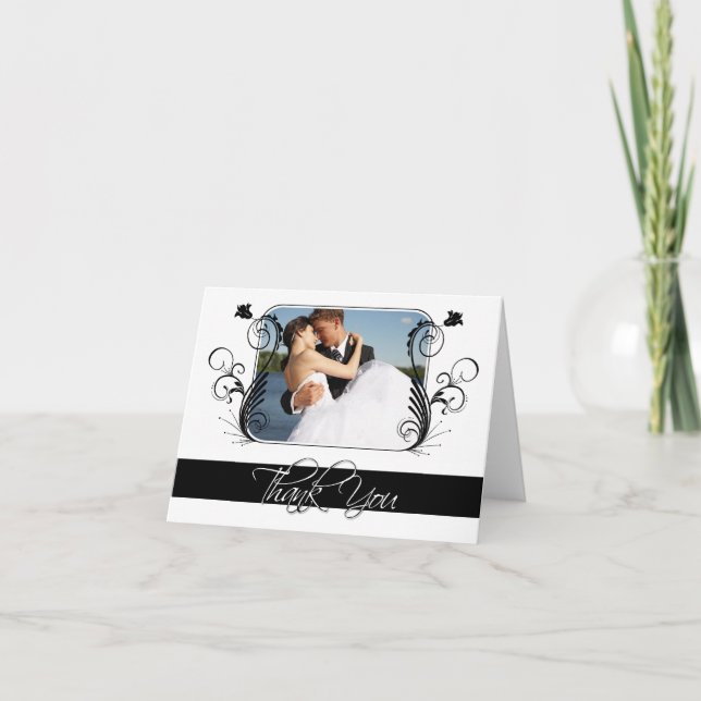 Cartão de foto de agradecimento de casamento com e (Frente)