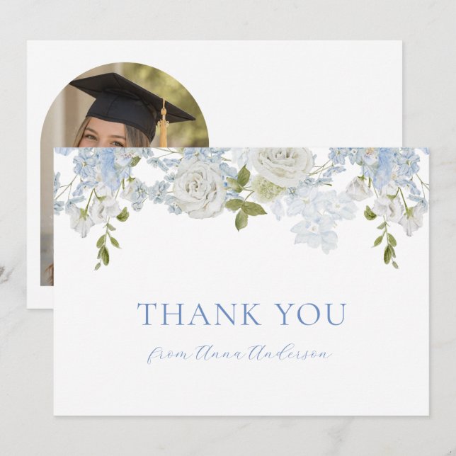 Cartão de Foto de Agradecimento de Formatura com F (Frente/Verso)