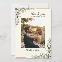 Cartão de Foto de Agradecimento Floral Romântico