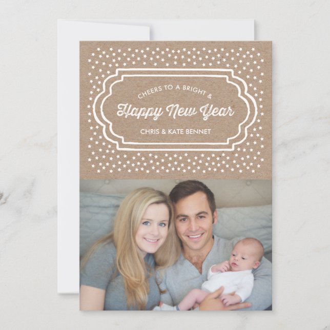 Cartão de Foto de Ano Novo Brilhante e Feliz (Frente)