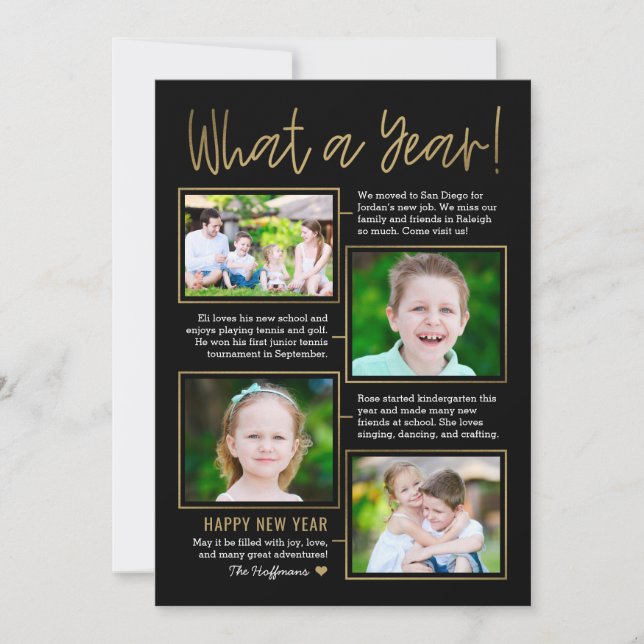 Cartão de Foto de Ano Novo com Resumo do Ano Editá (Frente)