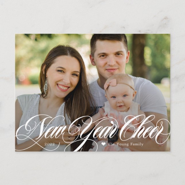 Cartão de Foto de Ano Novo Feliz com Design Girató (Frente)