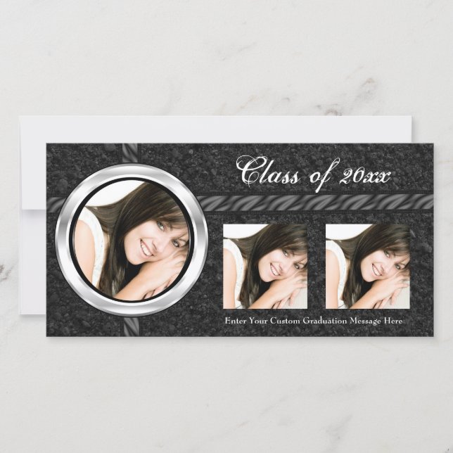 Cartão de Foto de Anúncio de Formatura Preto Quent (Frente)