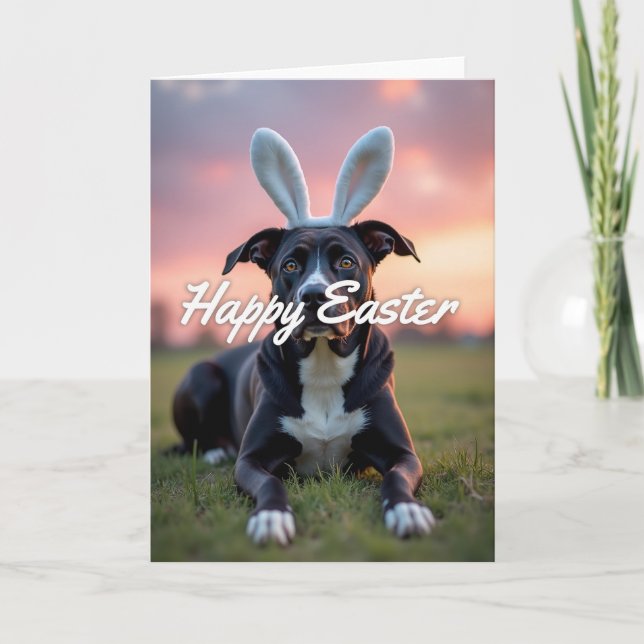 Cartão de Foto de Cachorro Feliz de Primavera (Frente)