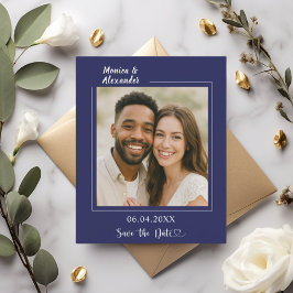 Cartão de foto de casamento azul marinho para Save