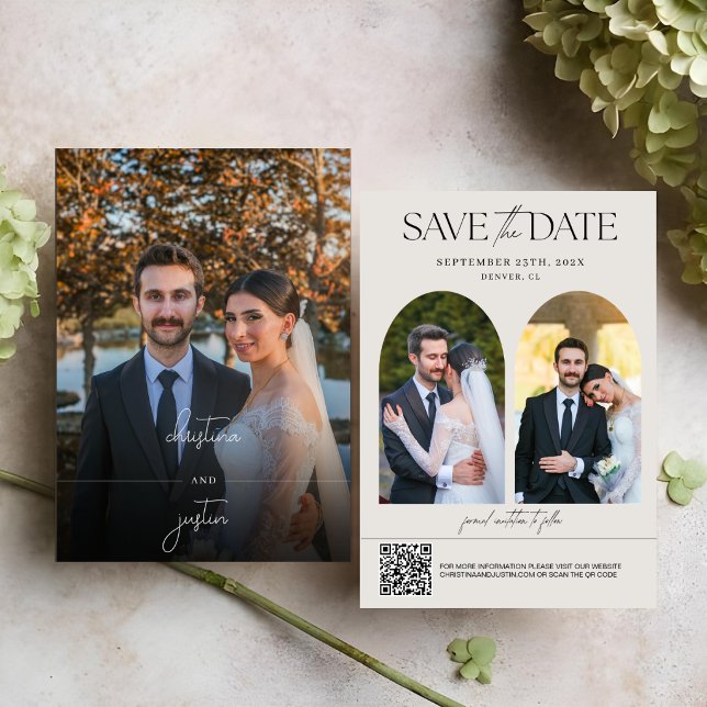 Cartão de Foto de Casamento com Código QR em Scrip (Criador carregado)