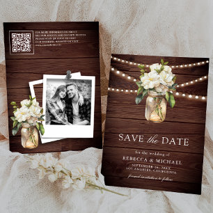 Cartão de Foto de Casamento com Código QR Floral d