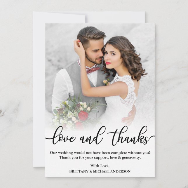 Cartão de Foto de Casamento com Letra Preta de Amo (Frente)