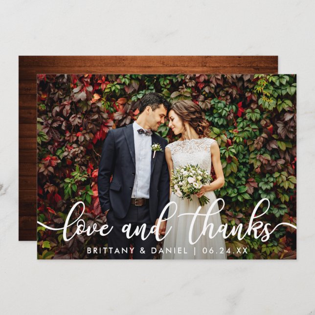 Cartão de Foto de Casamento de Madeira Amor e Agra (Frente/Verso)