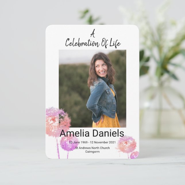Cartão de Foto de Celebração da Vida com Flor Silv (Em pé/Frente)