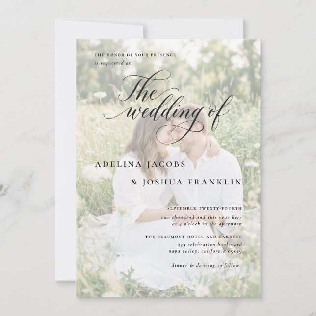 Cartão de Foto de Convite de Casamento Romântico A (Frente)