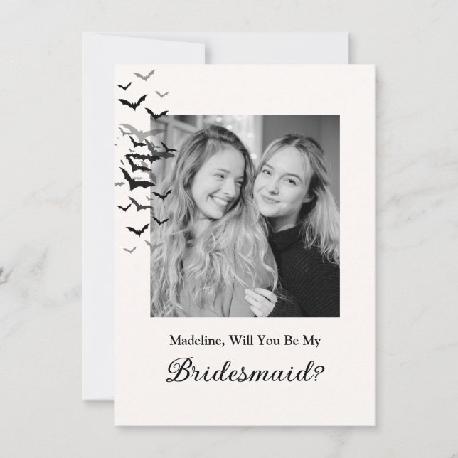 Cartão de Foto de Dama de Honra com Morcego Preto  (Frente)