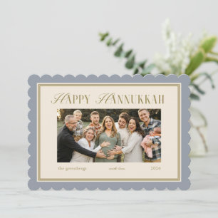 Cartão de Foto de Família do Hanukkah Azul Elegant