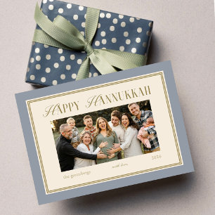 Cartão de Foto de Família do Hanukkah Azul Elegant