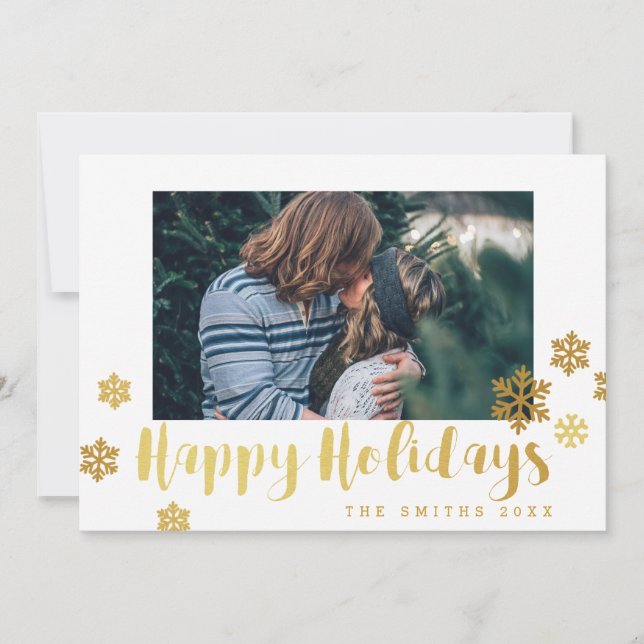 Cartão de foto de Felizes Festas com Flocos de Nev (Frente)