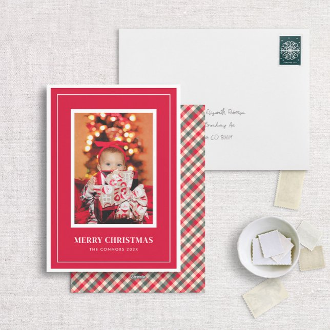 Cartão de Foto de Férias Clássico em Vermelho e Br (Criador carregado)