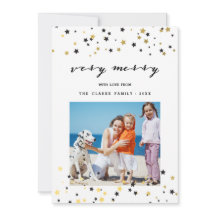 Cartão de Foto de Férias com Estrelas de Confete D