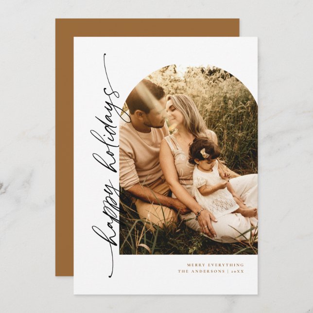 Cartão de Foto de Férias com Letra Arquitetura Mod (Frente/Verso)