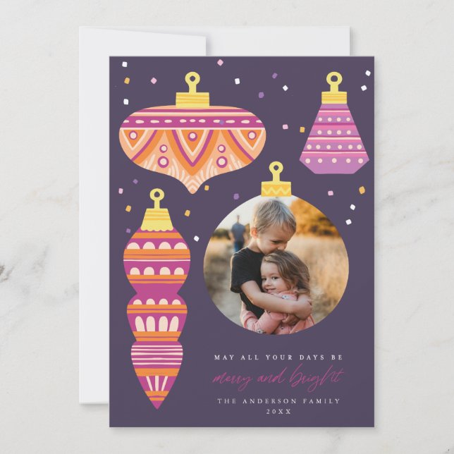 Cartão de Foto de Férias com Ornamnet Retrô (Frente)