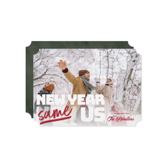 Cartão de foto de férias engraçado Ano Novo Mesma  (Frente/Verso In Situ)