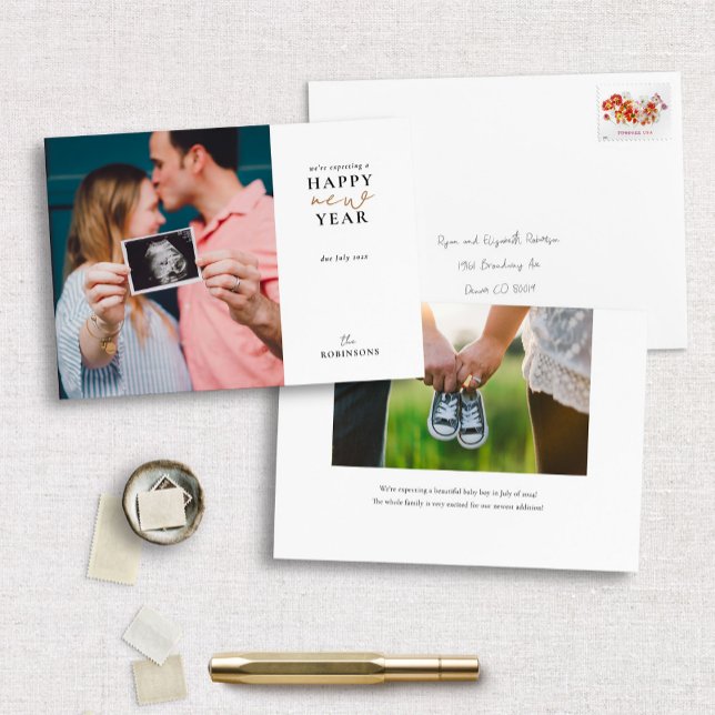 Cartão de Foto de Férias Feliz Ano Novo Esperado (Criador carregado)