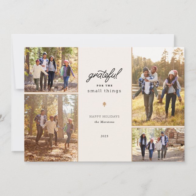 Cartão de Foto de Férias Grato 4 Imagens (Frente)