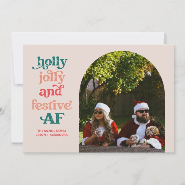 Cartão de Foto de Férias Holly Jolly e Festivo AF (Frente)