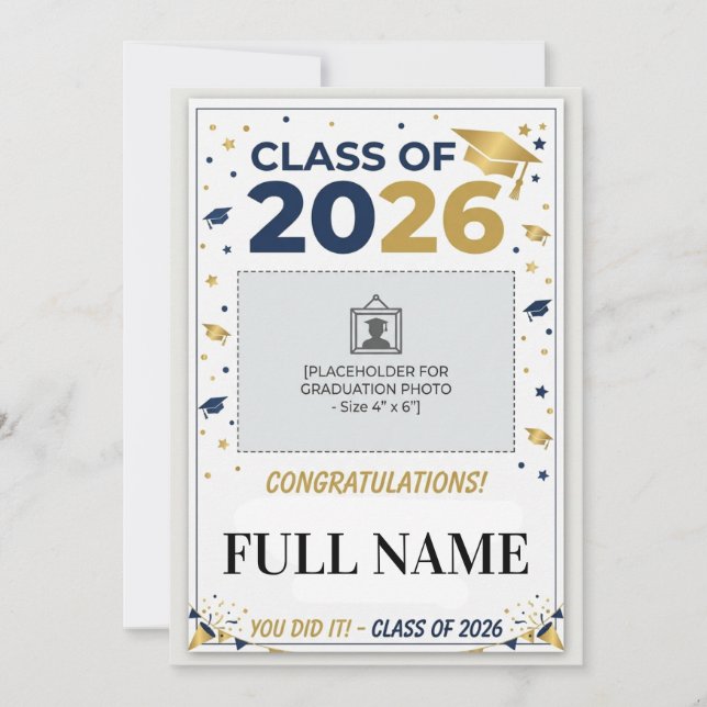 Cartão de Foto de Formatura com Cores Personalizad (Frente)
