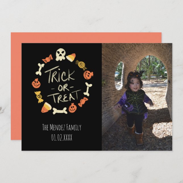 Cartão de Foto de Giz com Letreiro de Halloween (Frente/Verso)