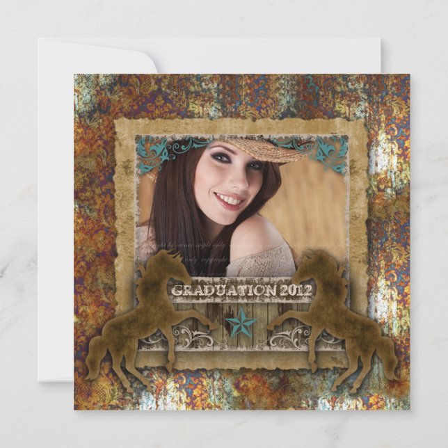 Cartão de foto de graduação vintage ocidental com  (Verso)