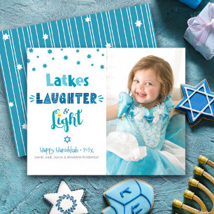 Cartão de Foto de Hanukkah com Latkes de Rir e Luz