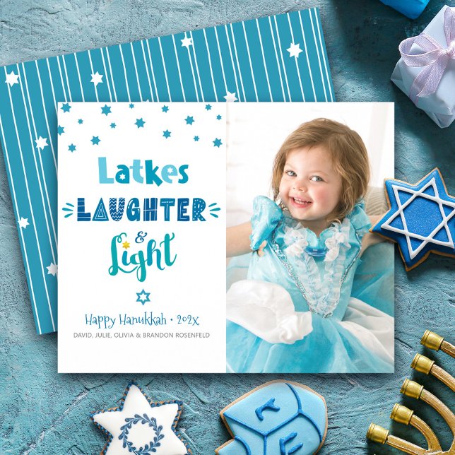 Cartão de Foto de Hanukkah com Latkes de Rir e Luz (Criador carregado)