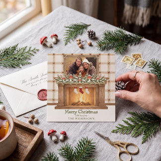 Cartão de Foto de Lareira de Natal Aconchegante Ca