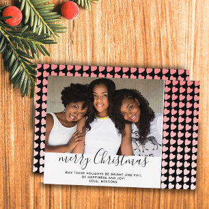 Cartão de Foto de Natal com Coração Preto Rosa