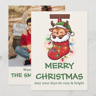 Cartão de Foto de Natal com Meia de Rena Chibi Fof