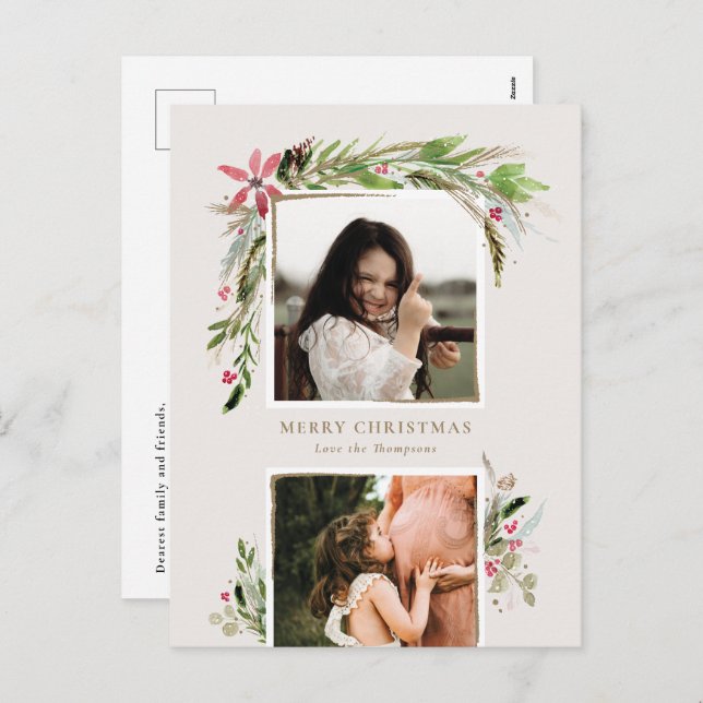 Cartão de Foto de Natal com Vegetação de Inverno e (Frente/Verso)