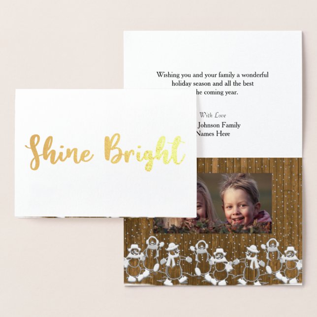 Cartão de Foto de Natal do Shine Bright Snowman (Exibição)