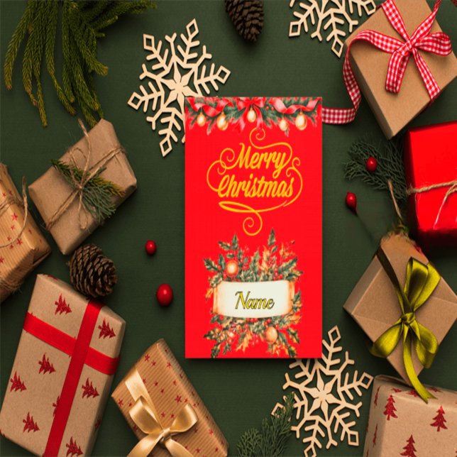 Cartão de Foto de Natal Vermelho e Dourado Elegant (Criador carregado)