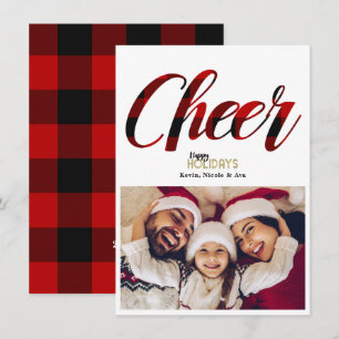 Cartão de foto de Natal xadrez vermelho da CHEER