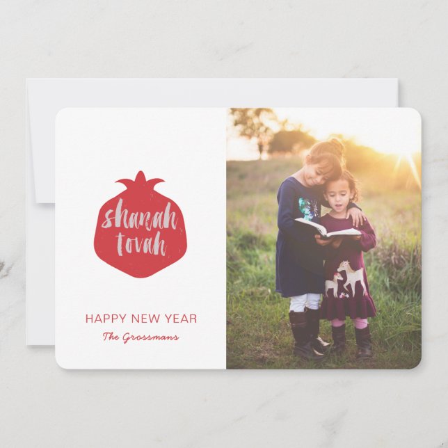 Cartão de Foto de Shana Tovah com Romã - Vermelho (Frente)