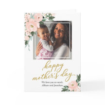 Cartão de Foto do Dia das Mães com Floral Rosa Cor