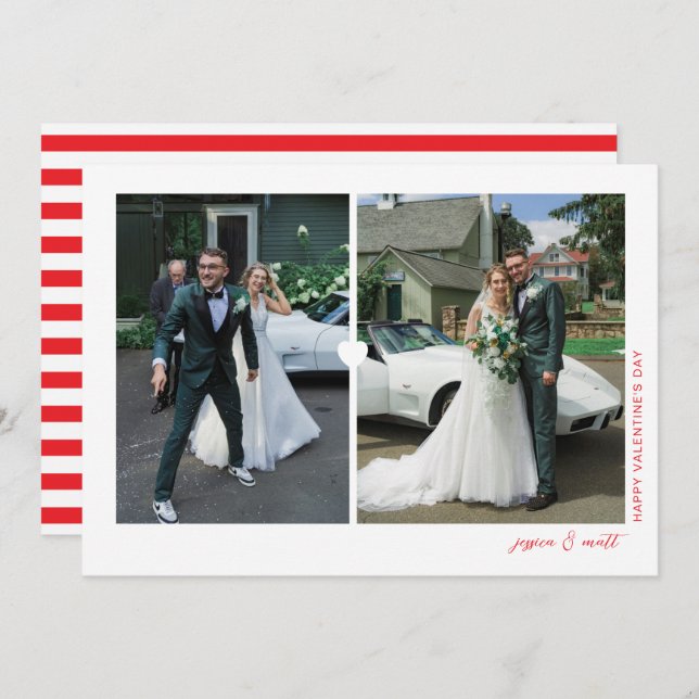 Cartão de foto do dia dos namorados Heart Duo Bran (Frente/Verso)