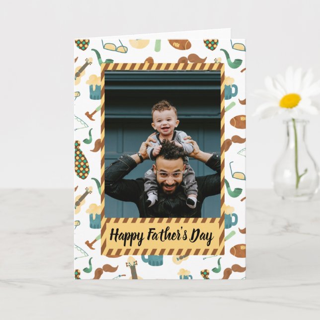Cartão de Foto do Dia dos Pais com Padrão Divertid (Planta pequena)