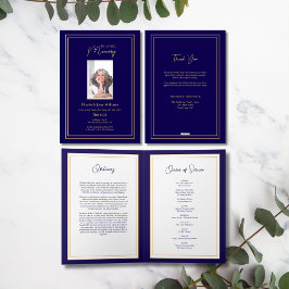 Cartão de Foto do Serviço Funerário Navy & Gold